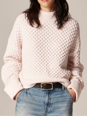 J. Crew Pale Pink Honeycomb Mockneck Sweater in Wool blend Sold Out BNWT